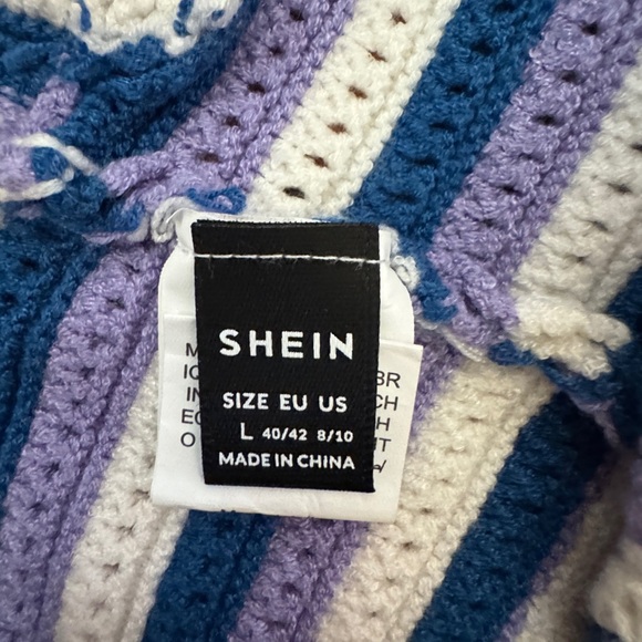 Y2K Crochet Halter Top Purple Blue Stripe Tie Front Festival Aesthetic Large - Picture 4 of 6